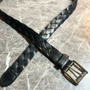 Braided Leather Belt Black Brass Buckle